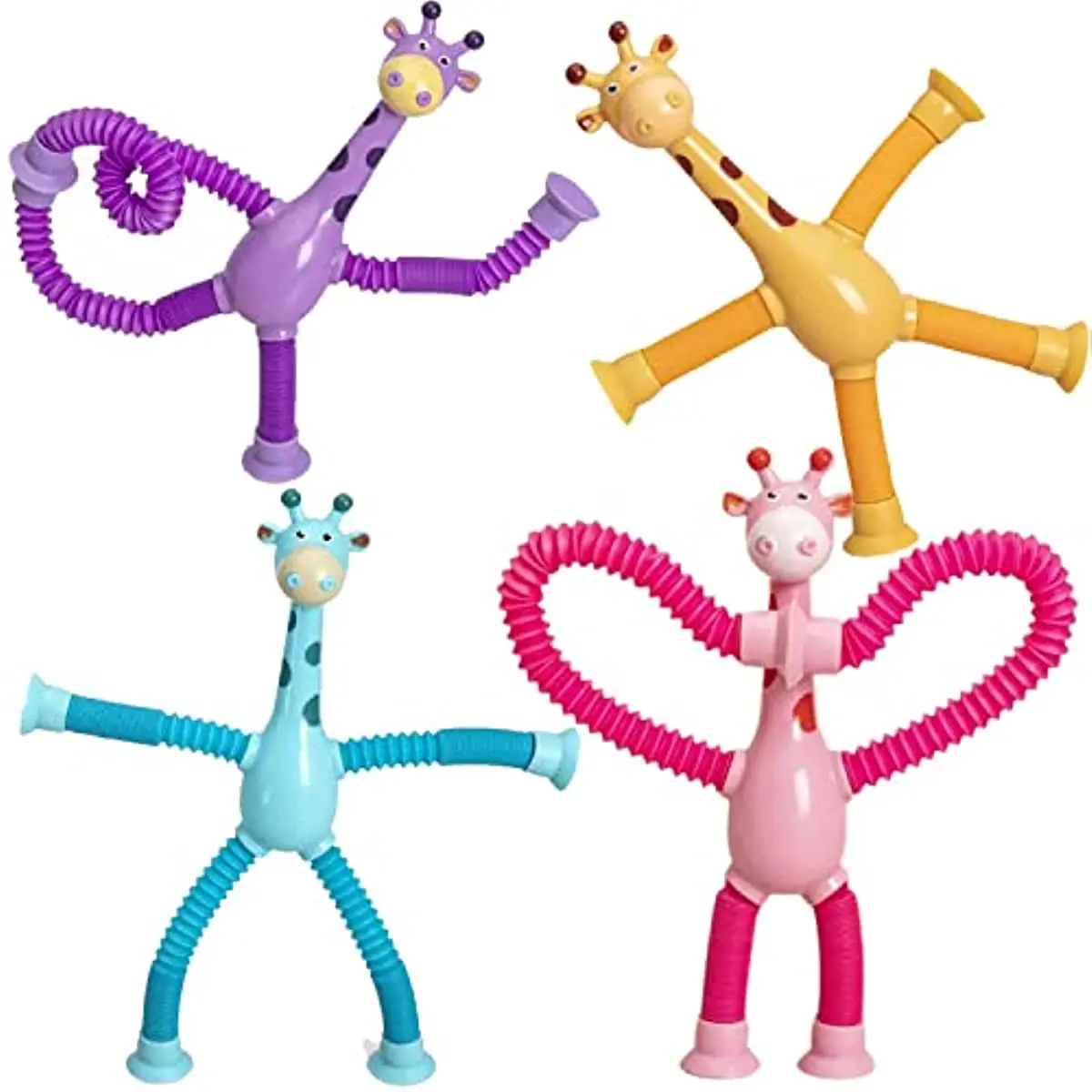 4 Pcs Telescopic Suction Cup Giraffe Toy Cartoon Puzzle Suction Cup Parent-Child Interactive Decompression Toy Stress Relief