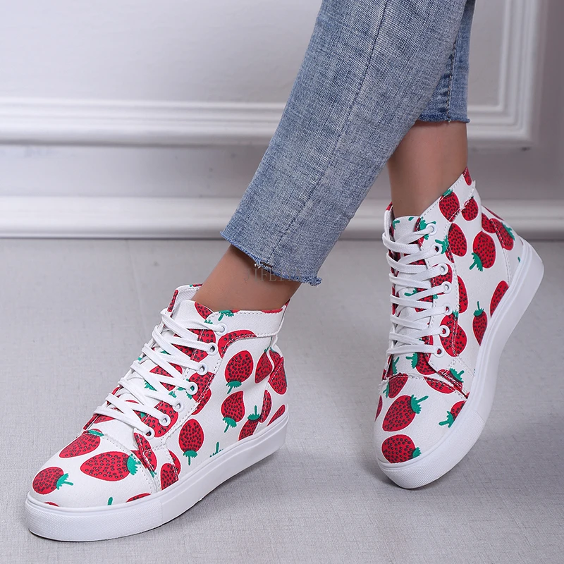 

Women's Vulcanize Shoes Fashion Women's Grass and Plum Pattern Canvas Women's Flat Ladies Sneakers Shoes for Women Platform Lace