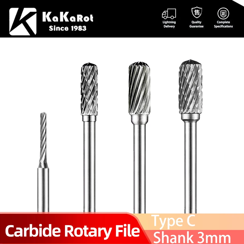 

KaKarot 3mm Shank C Type C0513M0 C0413 Tungsten Carbide Rotary Files Burr Drill Bits CNC Engraving Rotary Tool Cutter Lime Core