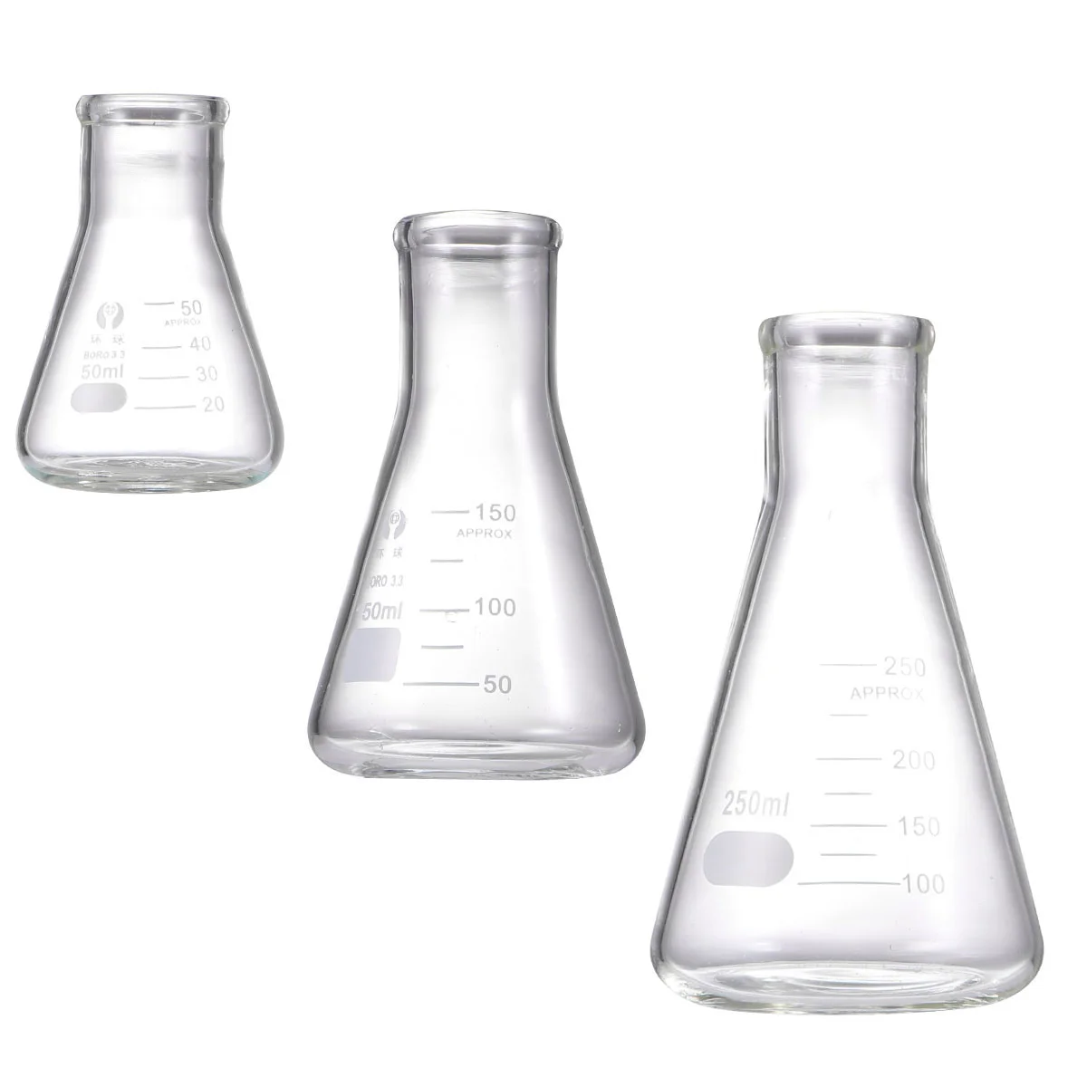 

3pcs Thickened Glass Flask Conical Flask School Supply Experiment Accessory for Laboratory Students Chemistry Experiment (50ml,