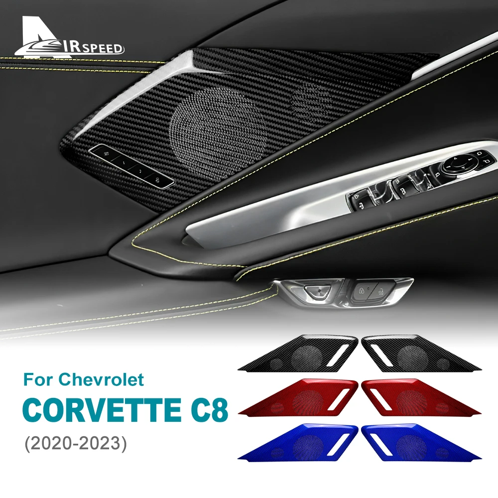 

AIRSPEED Настоящее твердое углеродное волокно для Chevrolet Corvette C8 2020 2021 2022 2023 Автомобильная дверь динамик клаксон наклейка крышка аксессуары