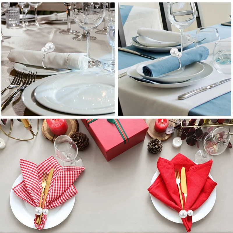 

20Pack Pearl Napkin Rings Set Napkin Buckles Metal Holiday Napkin Rings Holders Serviette Buckles For Table Decor