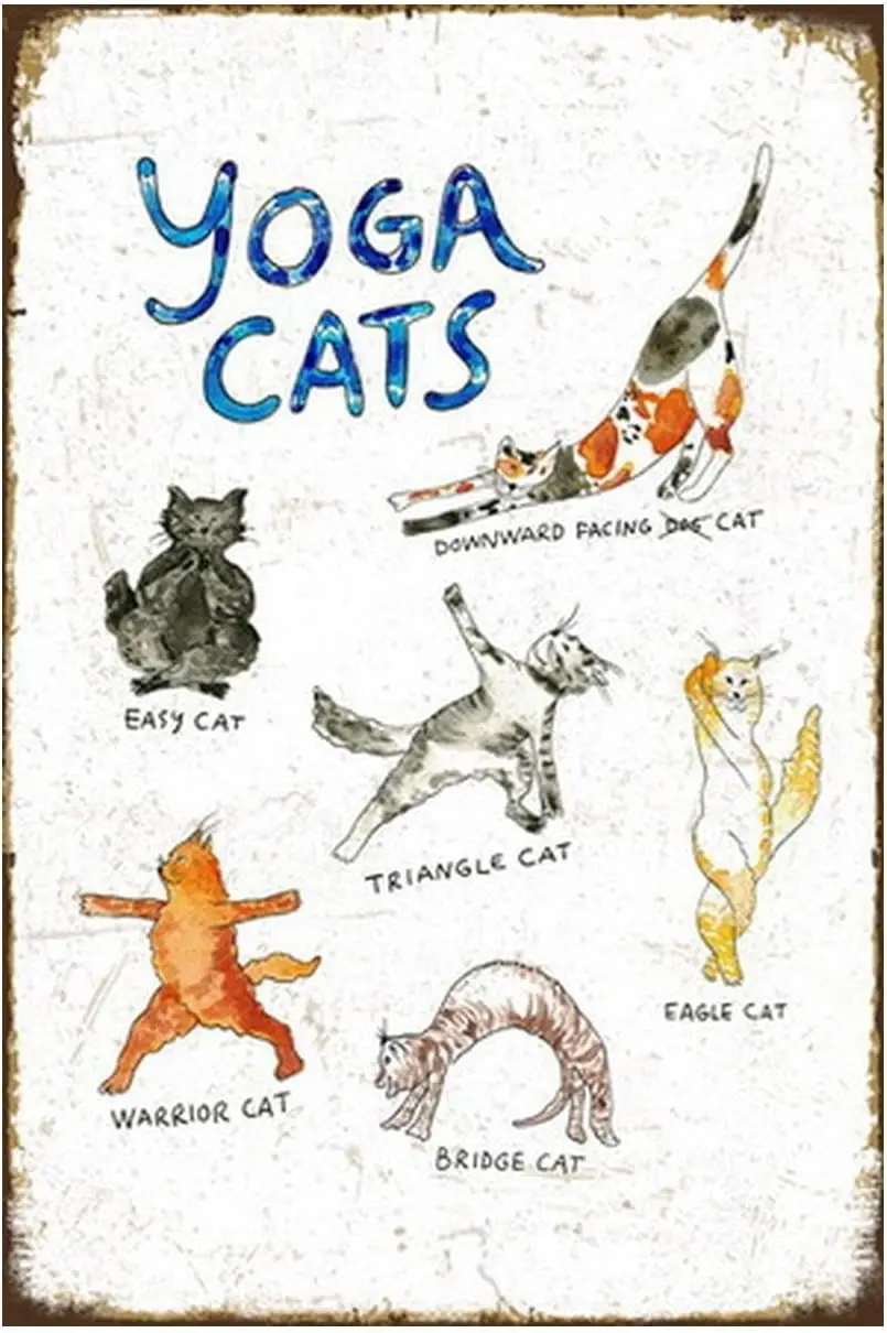 Ct-Sgn Metl-Sgn Wll- Décor-Poster Yog Cts Funny Decoons for Stu Gym Pet Shop Cfe Home Office Brek Room Plque 8x12 nch
