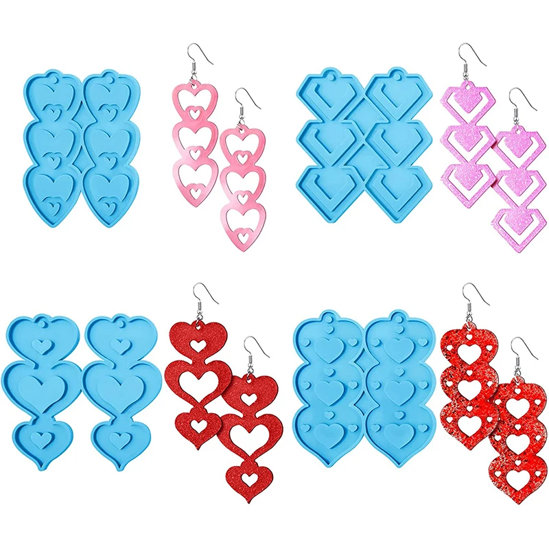 

Heart Shaped Resin Earring Moulds Valentine's Day Casting Epoxy Necklace Pendant Mould Silicone DIY Jewelry Making Keychain
