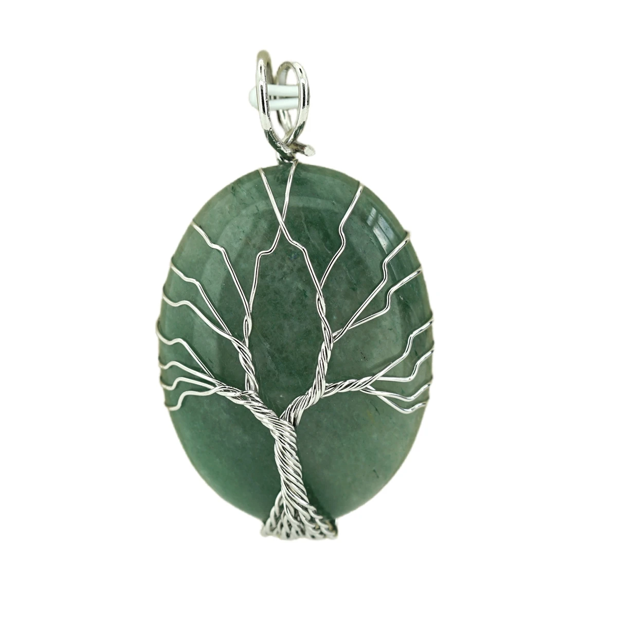 

Silver Life of Tree Wire Wrap Green Aventurine Pendant Necklace Women Spiritual Stone Reiki Healing Chakra Oval Crystal