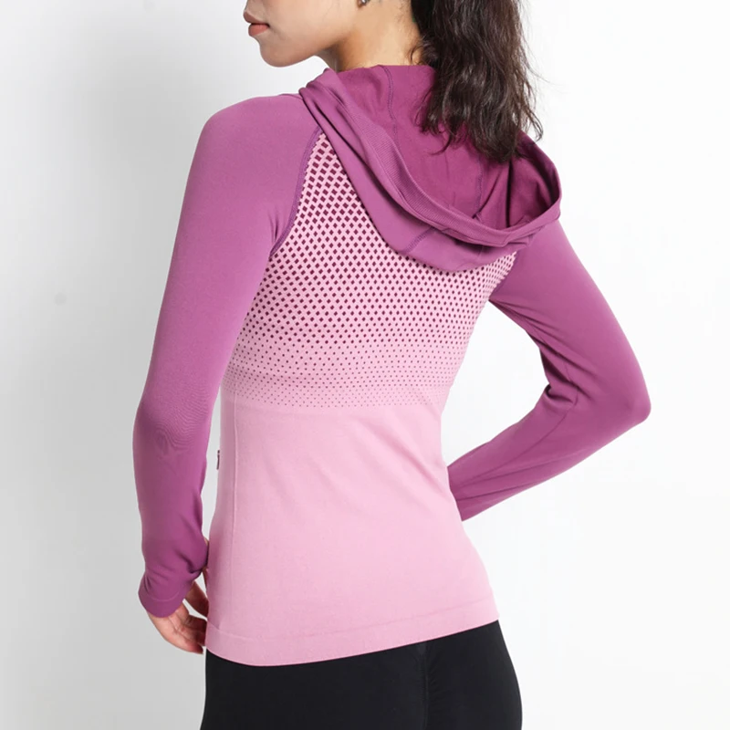 Running Jacket Women Hoodie Yoga Shirts Zipper Sportswear with Thumb Stretch Energy Seamless Sport Fitness Gym Tops Long Sleeves