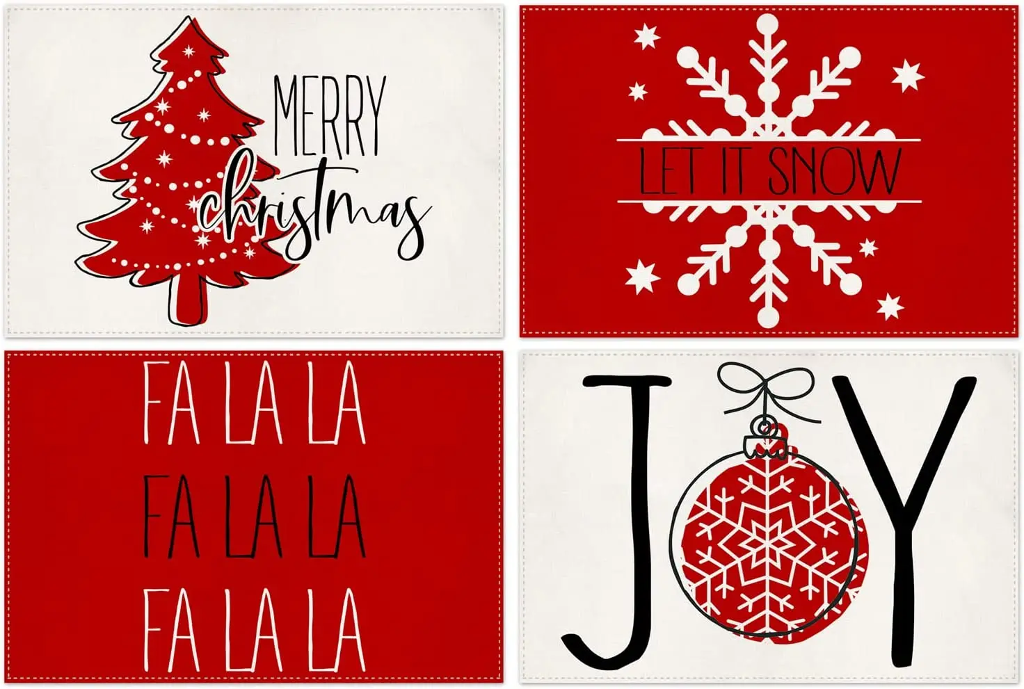 

Red Christmas Placemats for Dining Table 12x18 Inch Merry Tree Joy Let It Snow Xmas Winter Seasonal Holiday Decoration Rustic