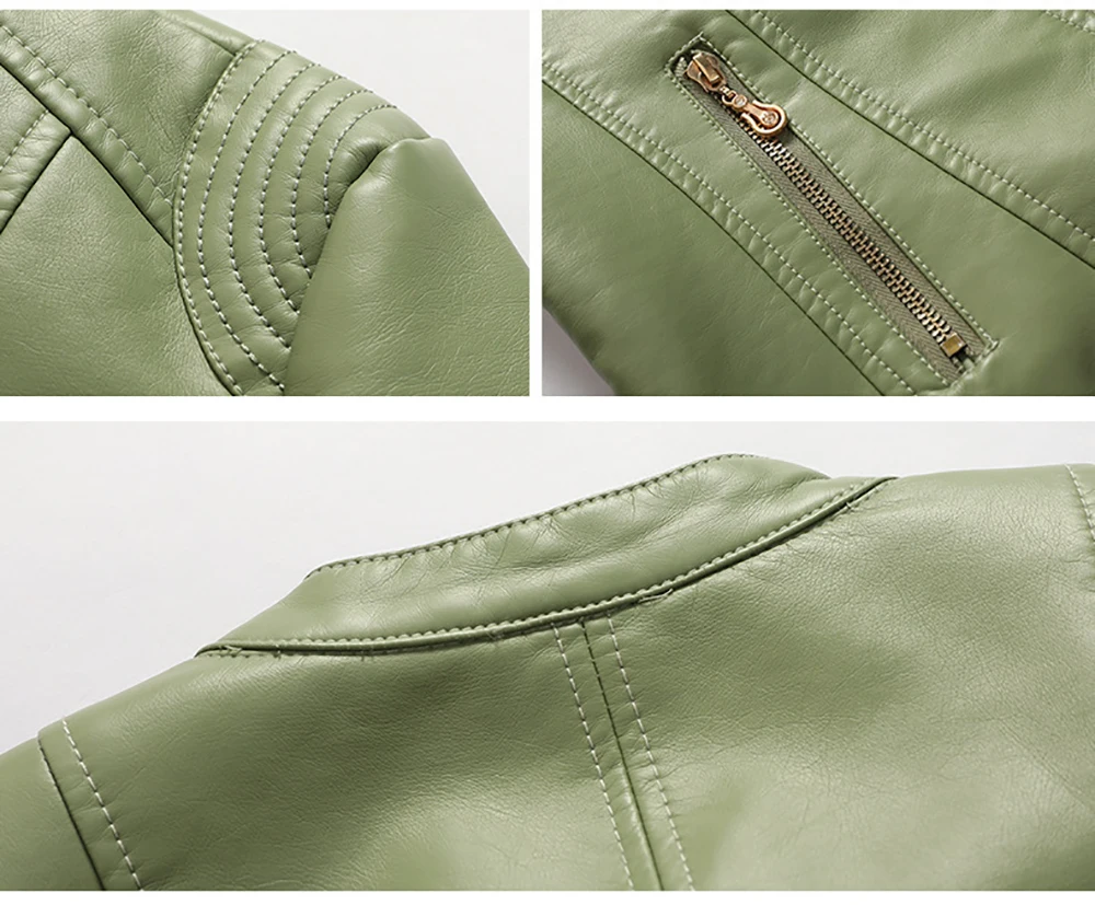 Kenntrice Women's Biker Jacket 2022 Spring Autumn Thin Long Sleeved PU Faux Leather Jacket Stylish Lady Turn-down Collar Outwear