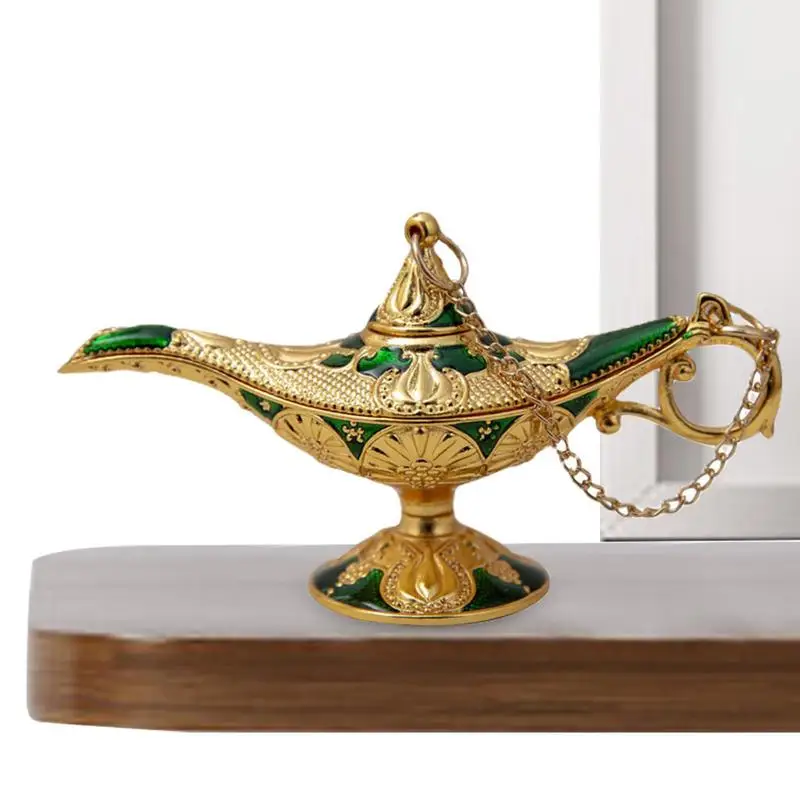 

Aladdin Magic Genie Lamps Retro Metal Carved Wishing Light Magic Lamp Christmas Ornament Home Wedding Party Tabletop Decoration