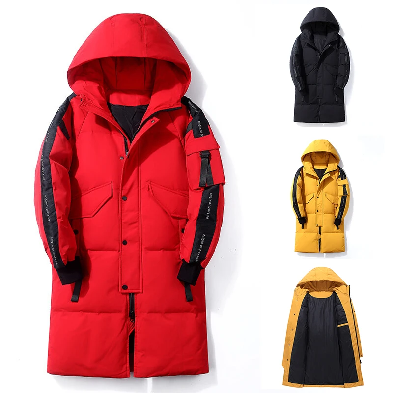 Winter Down Jacket Men Korean Version Medium and Long Tide Warm and Thick Slim Fit White Duck Down Parka Windproof Jacket Men