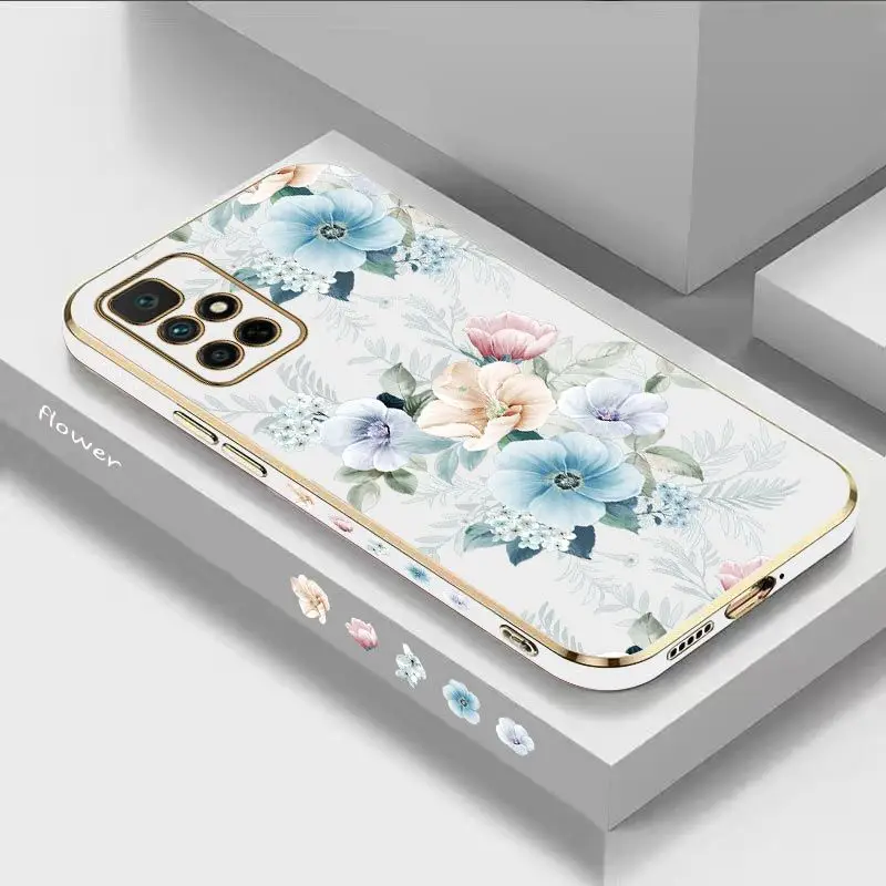 Colored Jasmine Flowers Luxury Plating Phone Case For Xiaomi Redmi 10 10A 12C 9 10C 9T 9A A1 9C Cover