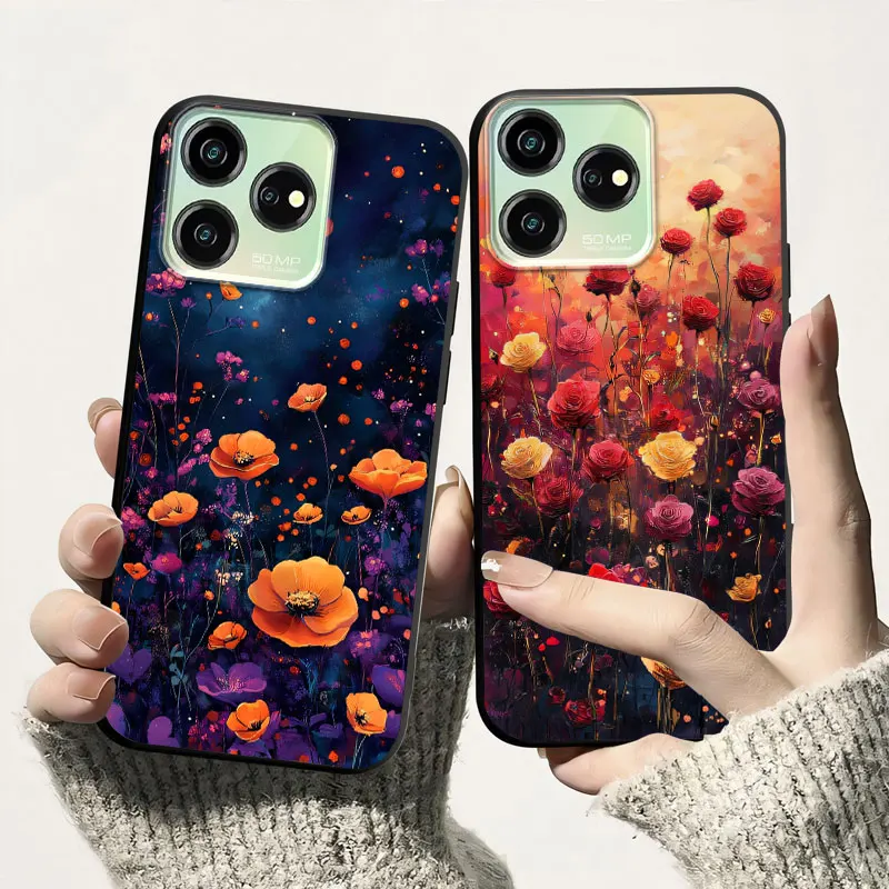 Фото Модный чехол для ZTE A75 4G A73 4G 5G, мягкий силиконовый чехол для ZTE Blade A 75, противоударный чехол из ТПУ для телефона, бампер с цветком и котом №2