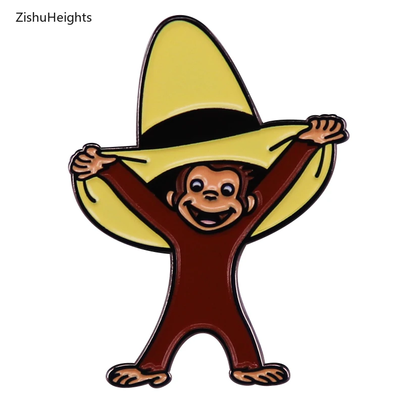 Curiouss George Cartoon Hard Enamel Pin Monkey Funny Animal Brooch Badge Backpack Decoration Jewelry Otaku Gift