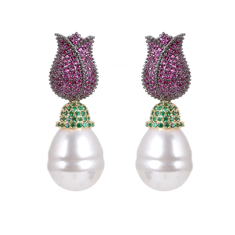 

New Korean Sterling 925 Silver Freshwater Pearl Drop Earrings for Women Shiny CZ Temperament Wedding Party Engagement Jewelry