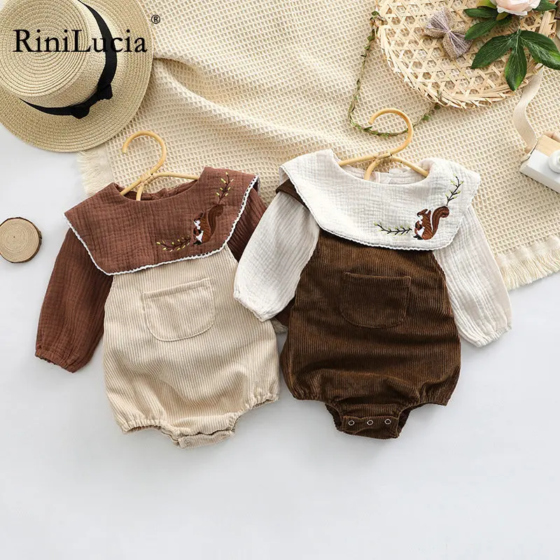 

RiniLucia Infant Newborn Baby Girl Clothes Sets Autumn Cartoon Long Sleeve Embroidery Shirts Overalls 2PCs Outfits Cute Girl Set