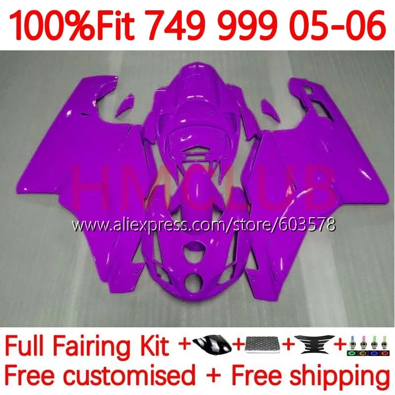 

Корпус инжектора для DUCATI 749 999 S R 749S 999 S 749R 999R 999 749 2005 2006 749-999 05 06 OEM комплект обтекателей 166No.66 Блестящий Фиолетовый