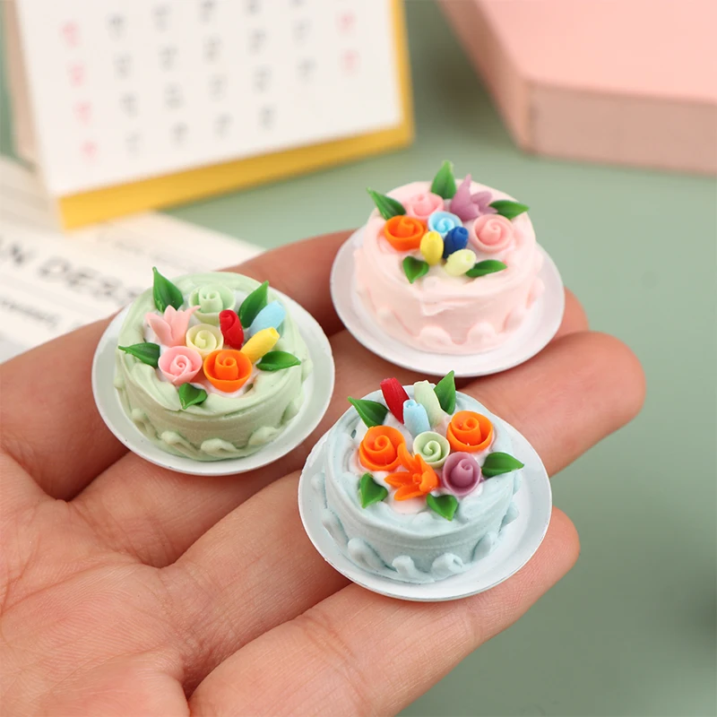 1:6 1:12 Scale Dollhouse Miniature Cake With Dish DIY Dessert Mini Food For Barbies BJD Doll House Kitchen Furniture Accessories