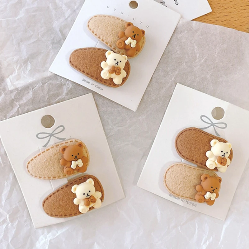 

New Milk Coffee Color Cartoon Trumpet Children's Bangs Hairpin Mini Bear Tea Girls BB Clip Hair Accessories