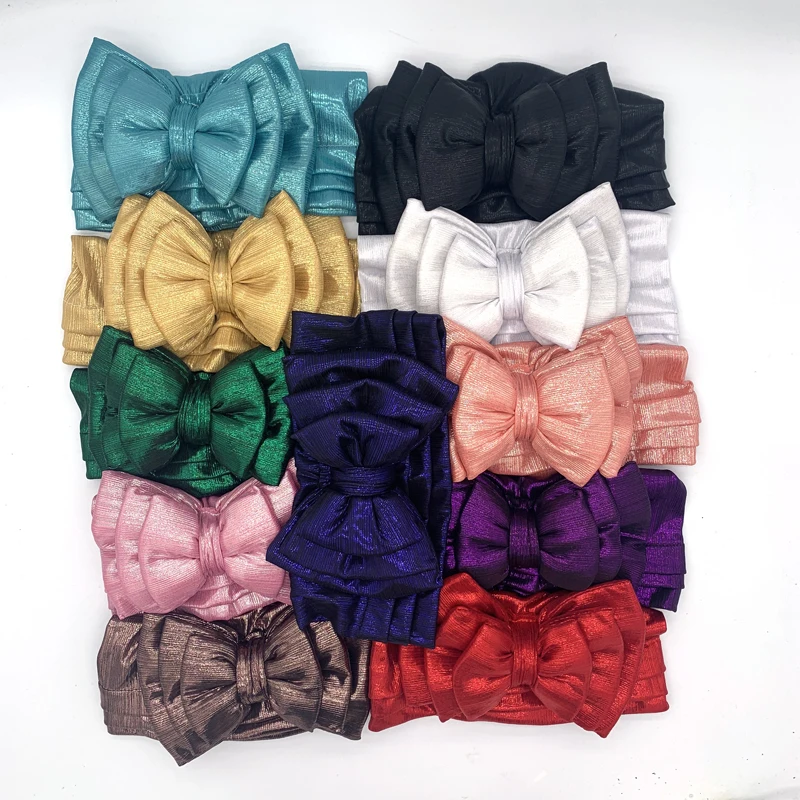 Shinning Multi-layer Bowknot Turban Cap for Woman Fashion African Headtie Nigeria Wedding Turbans Hat Muslim Headwrap Bonnet