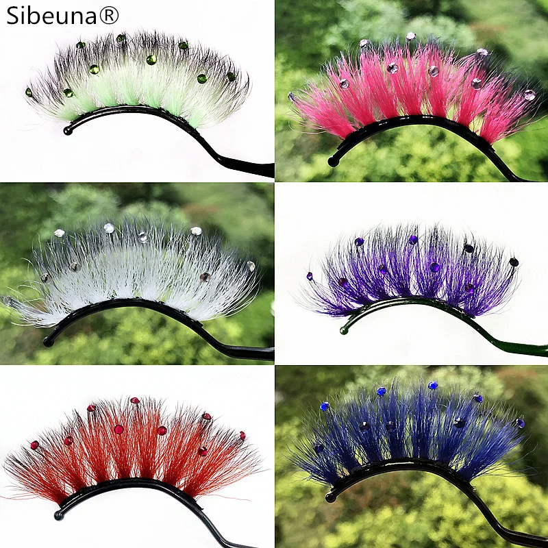 

Ресницы из искусственной норки градиентного цвета с розовыми, синими, красными бриллиантами на них полная полоска Бриллиантовая Косметика ...