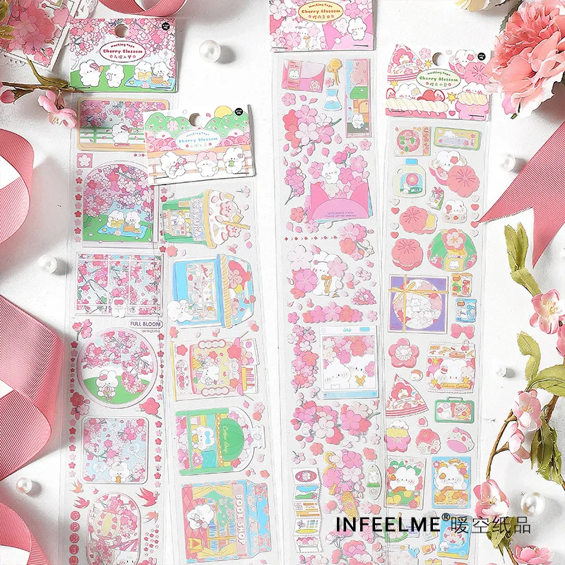 

Masking Washi Tape Kawaii Pink Sakura Cherry Blossom Floral Animals Diy Decorative Sticker Adhesive Label For Scrapbooking Diary