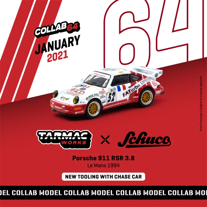 

Tarmac Works x Schuco 1:64 911 RSR 3,8 Le Mans 1994 FAT #52 модель автомобиля