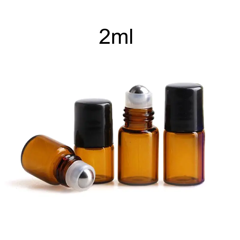 

1200pcs/lot Empty Mini 2ml Amber Roll on Glass Bottles Essential Oil Liquid Perfume Bottle With Metal Roller Ball