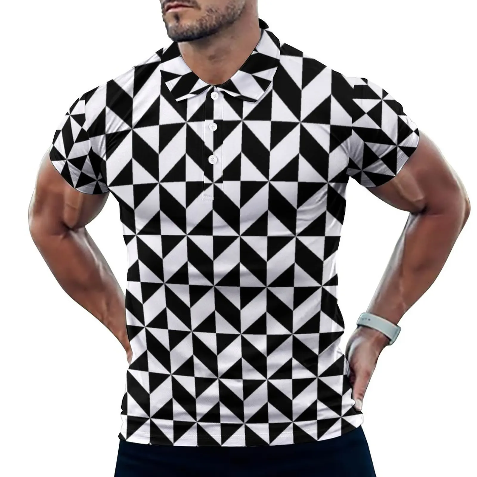 

Повседневные футболки с абстрактным геометрическим рисунком, черно-белые рубашки-поло, рубашка с отложным воротником, Y2K, мужская повседнев...