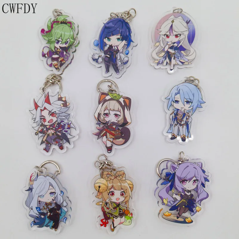 

20pcs Game Genshin Impact Keychain Raiden Shogun Hutao Kaedehara Kazuha Xiao Yoimiya Cartoon Pendant Keyring Jewelry Wholesale