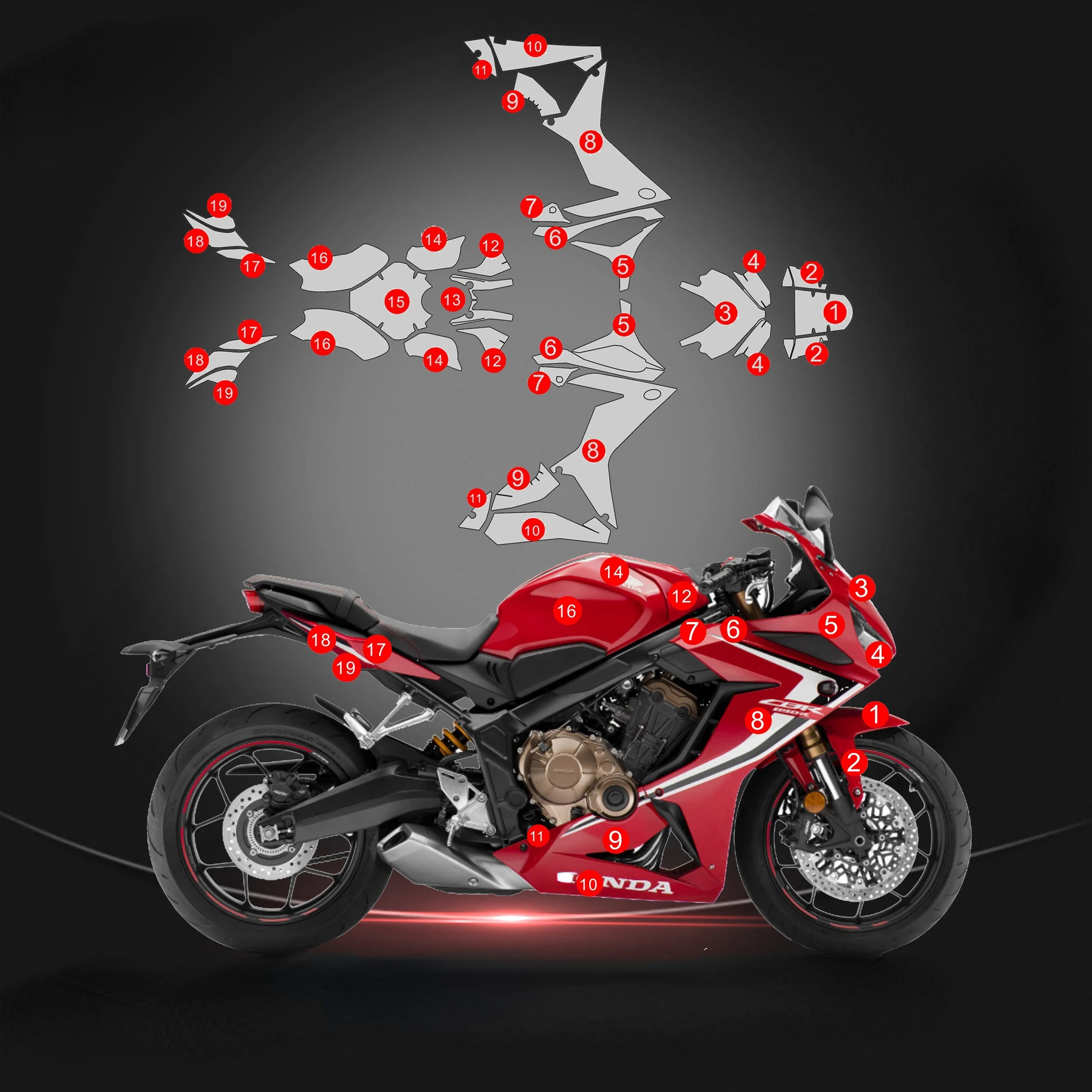 

Motorcycle Tank Protector Sticker The whole car TPU transparent Protection Scratch Decal For HONDA CBR650R CBR 650R