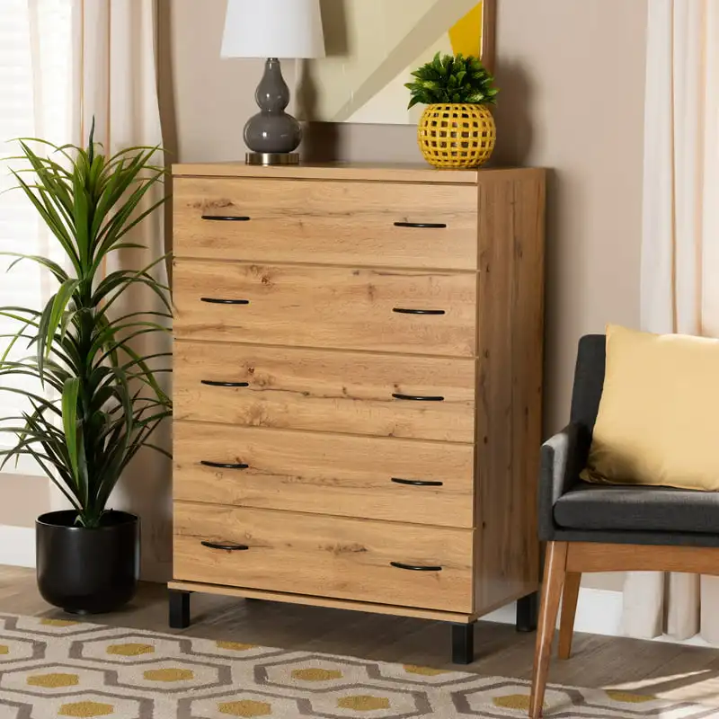 

Modern and Contemporary Oak Brown Finished Wood 5-Drawer Storage Chest