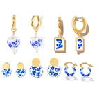 Серьги-гвоздики CANNER, китайские элементы, сине-белые фарфоровые серьги-капли с маслом для женщин, ювелирные изделия для влюбленных, Подарок на годовщину