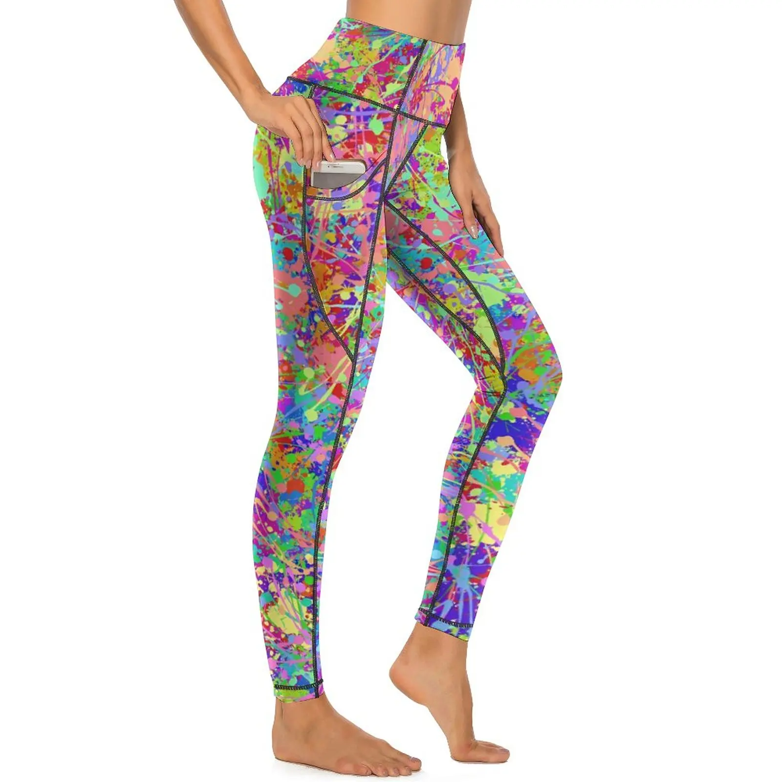 

Леггинсы женские неоновые с эффектом пуш-ап и принтом