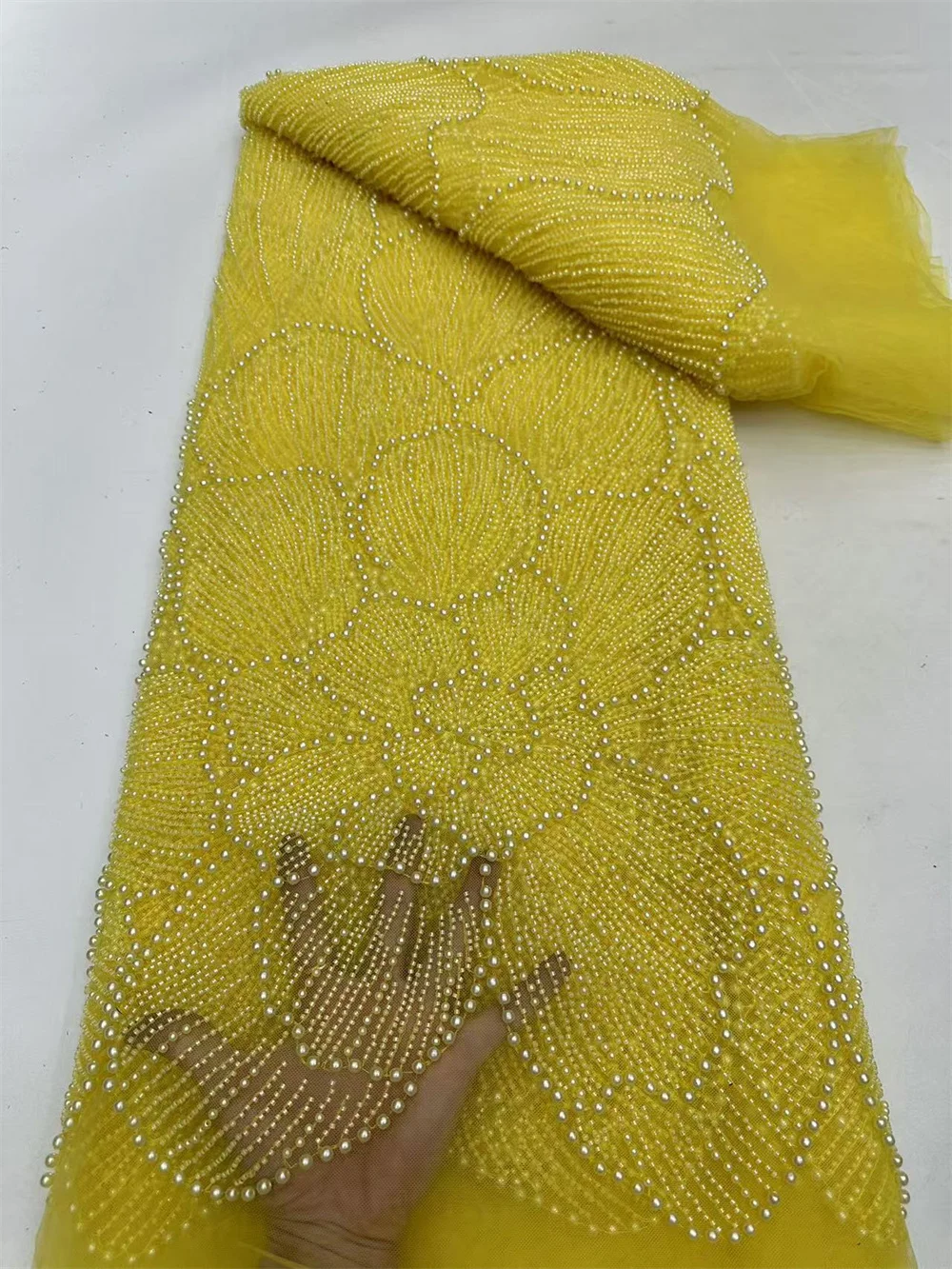 Роскошная кружевная ткань с бисером 5 ярдов высокое качество 2024 африканская для