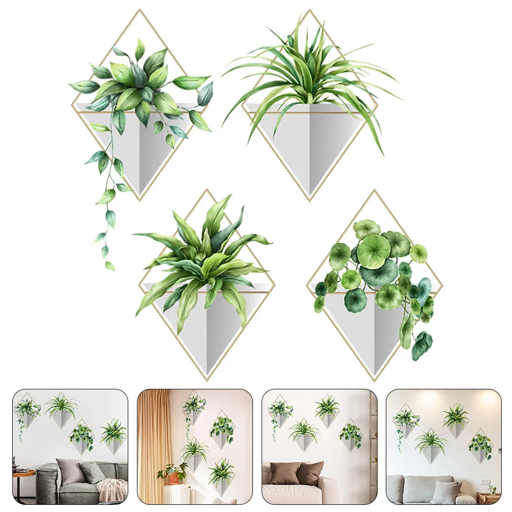 

1 Sets Vivid Adhesive Potted Plants Wall Decal Vivid Green Plants Sticker