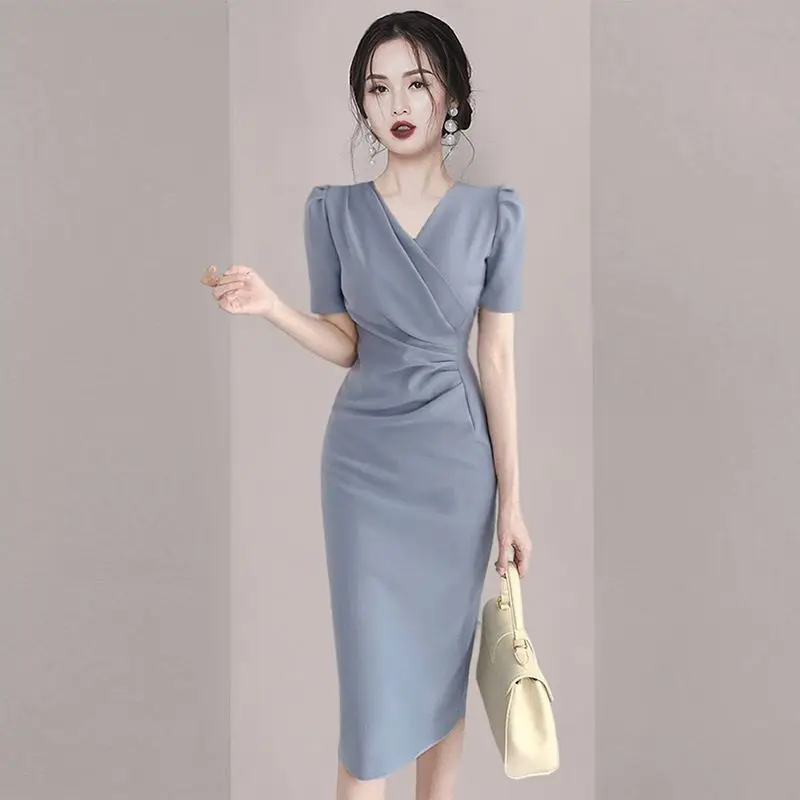 

Женское пляжное платье с V-образным вырезом, однотонное облегающее платье с V-образным вырезом, модель G09 на лето