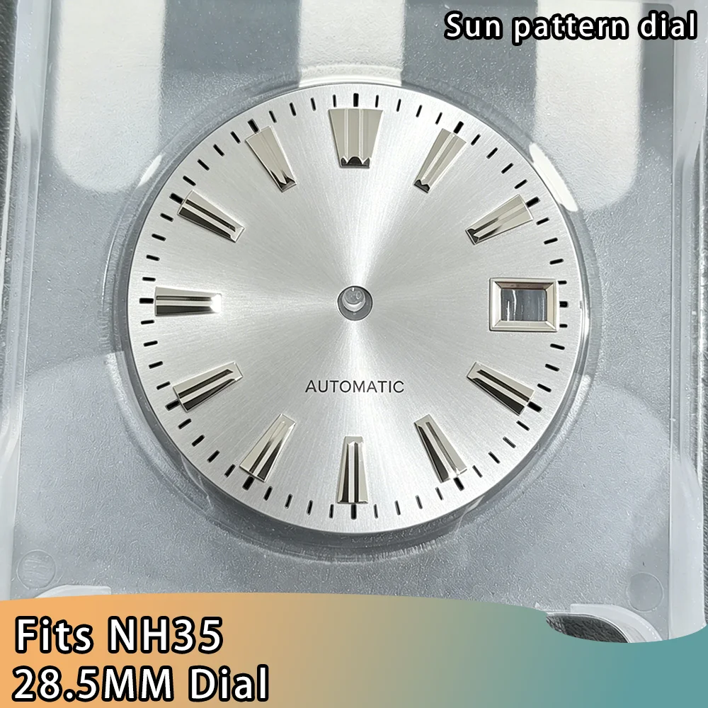 Фото Циферблат NH35 28,5 мм для механизма NH35, циферблат с солнечным узором 28,5 мм, циферблат NH35 с одинарным календарем, запасные части для часов. №2