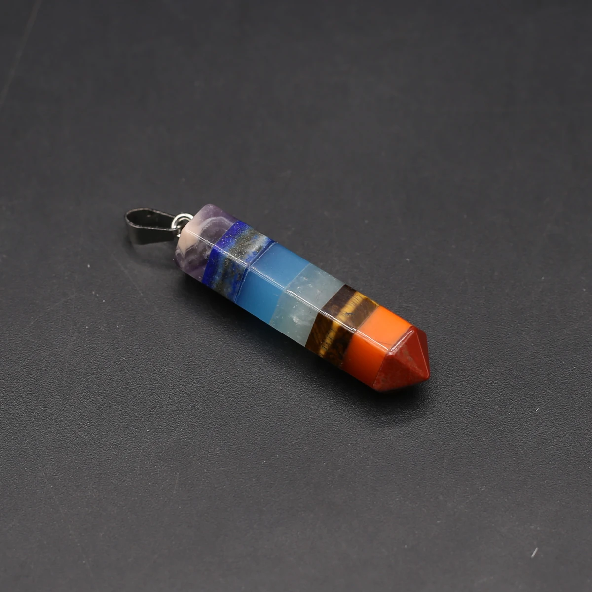 Подвеска семь чакр из натурального камня агата в полоску шестиугольная призма