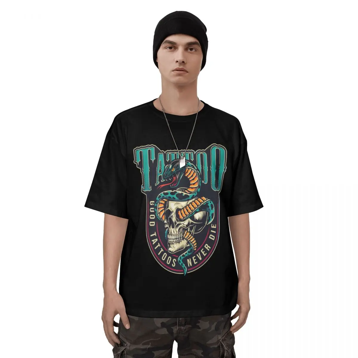 

Tattoo Snake Tattoo Style Men's T Shirt Humor Tees Short Sleeve Crew Neck T-Shirts 100% Cotton Party Clothes
