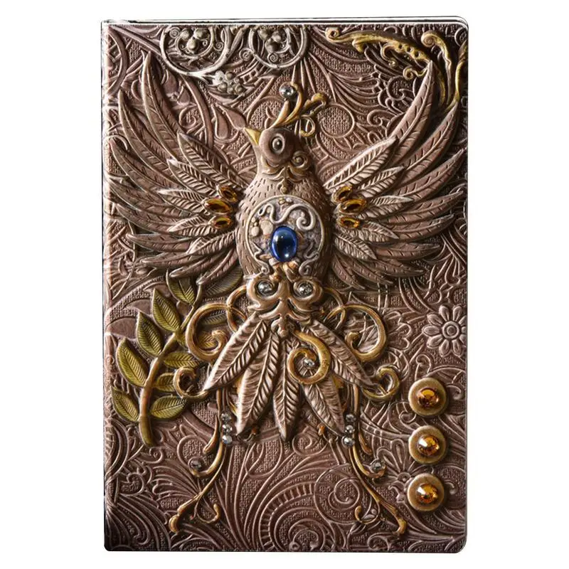 

Embossed Leather Journal Writing Notebook Antique Handmade Daily Notebook With Bookmark 3D Phoenix Pattern Hardcover Notepad