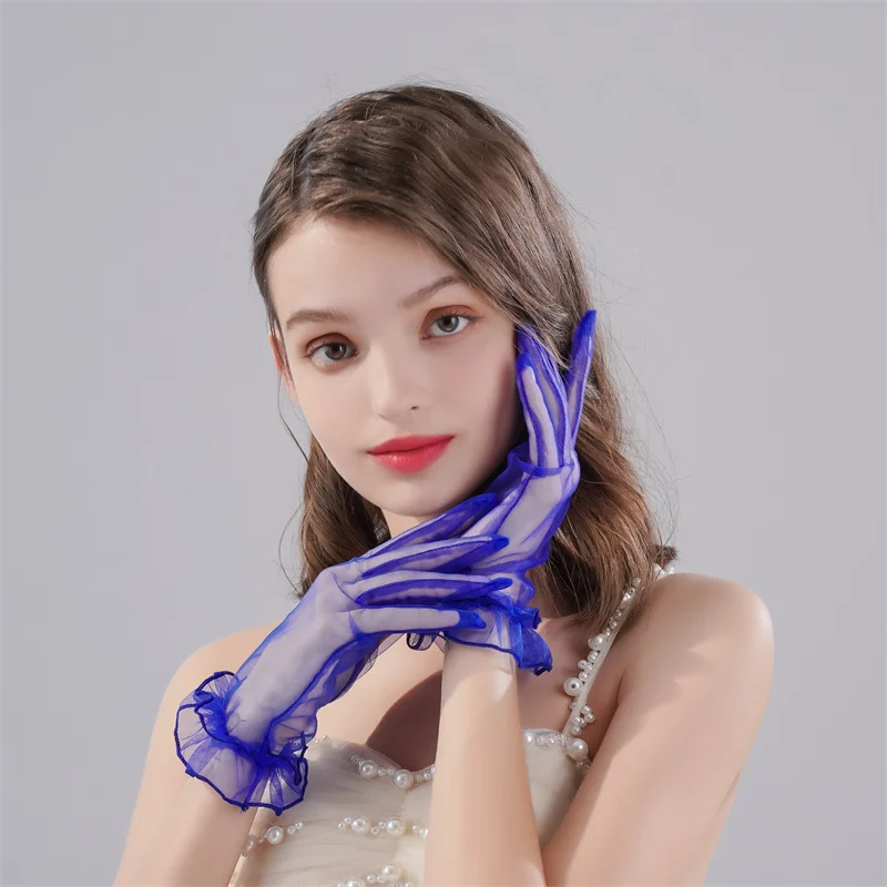 

Wedding Accessories Bride Short Blue Gloves Elegant Date Party For Women
