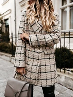 new winter long sleeve suit collar double breasted woolen coat plaid fluffy loose shirt jacket fleece warm woman clothes