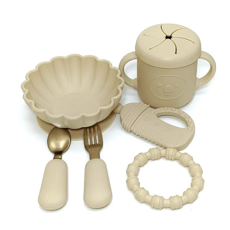 Набор силиконовой посуды для детских тренировок еды мисок вилок ложек шлифовки