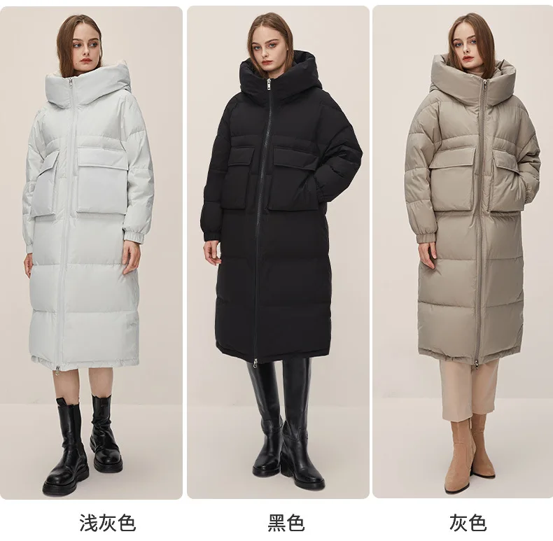 Winter 2022 new long down jacket thickened hooded to keep warm and extremely cold solid color versatile for men and women