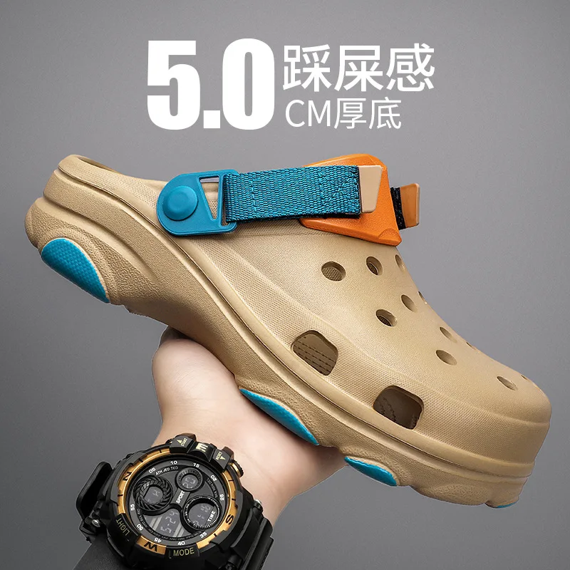 

MHYTY summer Croc men EVA non-slip thick soles wear-resistant beach sandals dual purpose head-cover garden shoes