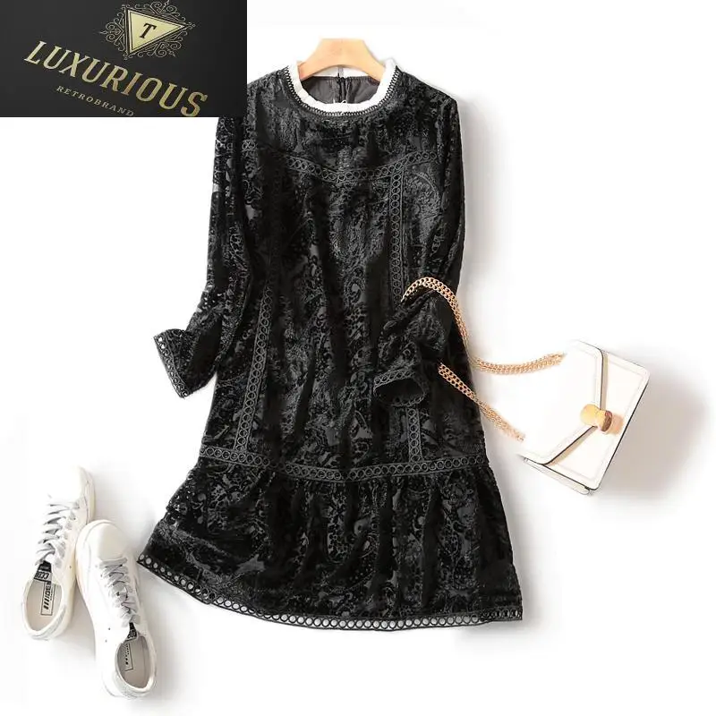 

Summer Clothes For Women 2024 Vintage A-line Solid Three Quarter Sleeve Lace Knee-length Empire O-neck Dresses Woman 3XL