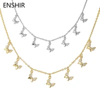 enshir cubic zircon butterfly tassel necklace for women dainty adjustable chain tassel choker wholesale