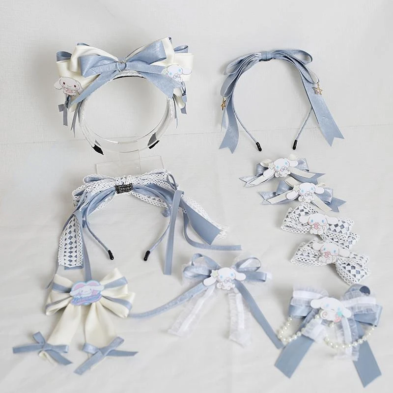

Original Sanrio Cute Kawaii Cartoon Cinnamoroll Hairpin Bow Lace Handmade JK Headband Cute Hair Accessories KC Headdress