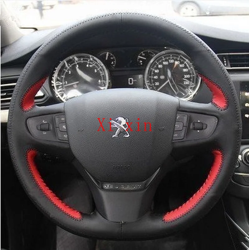 

For Peugeot 408 2008 3008 private custom leather hand stitched steering wheel cover