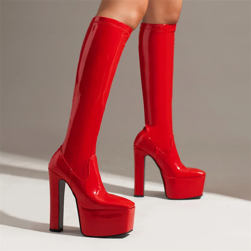 

Leather Knee High Long Boots for Women Fashion 2023 Trend Designer Zipper Shoes Ladies Elegant High Heel Platform Boots New 16Cm